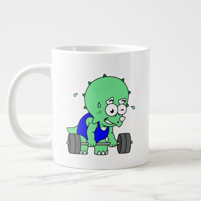 Taza De Café Gigante Ilustracion De Un Triceratops Levantando Pesos. (Izquierda)