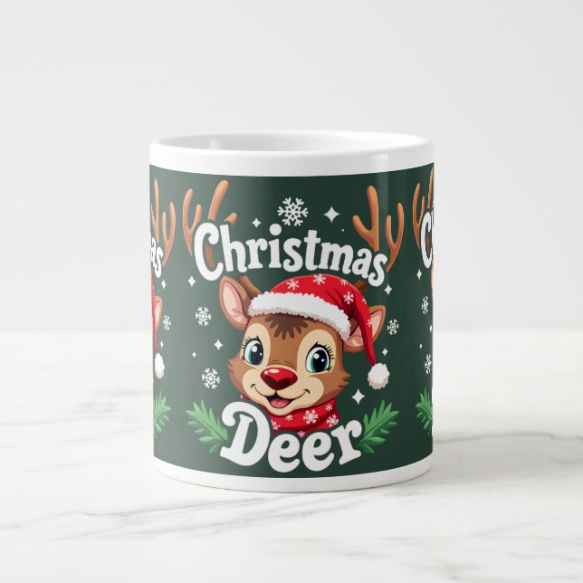 Taza De Café Gigante Ilustracion de venado de Navidades hábiles (Frente)