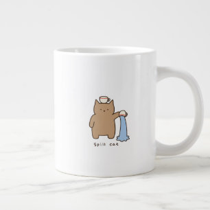 Taza De Café Gigante Ilustración divertida de gato kawaii marrón derram