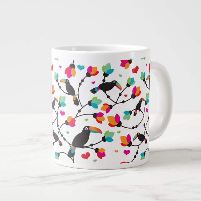Taza De Café Gigante ilustracion tropical del pájaro toucan lindo (Derecha)