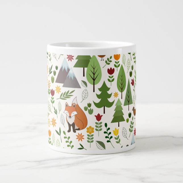 Taza De Café Gigante Ilustraciones al estilo escandinavo en crema (Frente)