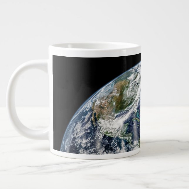 Taza De Café Gigante Imagen Mosaica Del Planeta Tierra Con 3 Huracanes (Izquierda)