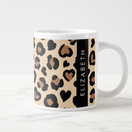 Taza De Café Gigante Impresión animal, leopardo marrón, corazón, tu nom