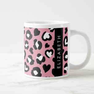 Taza De Café Gigante Impresión animal, Leopardo rosa, corazón, tu nombr