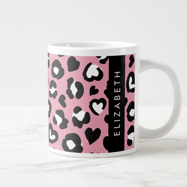 Taza De Café Gigante Impresión animal, Leopardo rosa, corazón, tu nombr (Derecha)