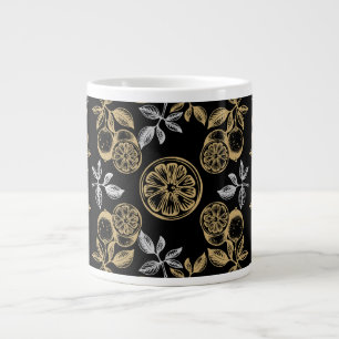 Taza De Café Gigante Impresión Botánica Vintage De Oro Y Plata