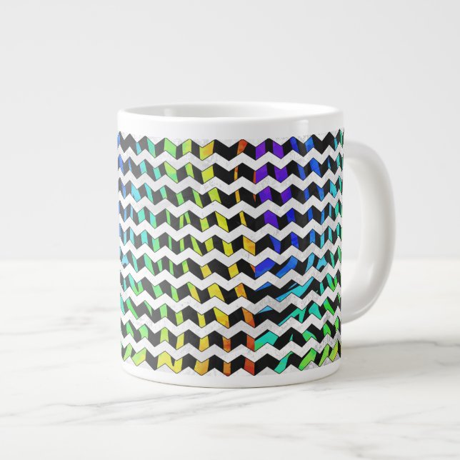 Taza De Café Gigante Impresión de cebra chevron negro y arcoiris (Derecha)