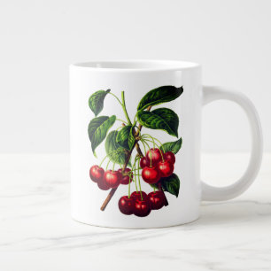Taza De Café Gigante Impresión de cerezas botánicas vintage