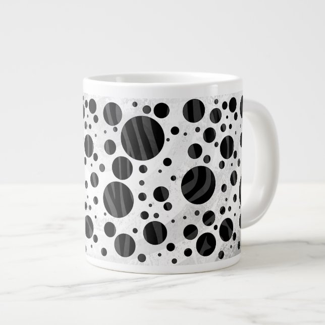 Taza De Café Gigante Impresión en negro y gris de punto de polka cebra (Derecha)