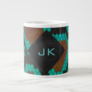 Taza De Café Gigante Impresión Verde azulada y marrón de serpientes de