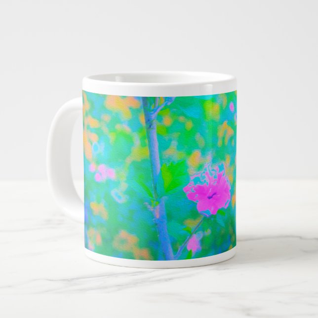 Taza De Café Gigante Impresionante paisaje azul con flor rosa (Izquierda)