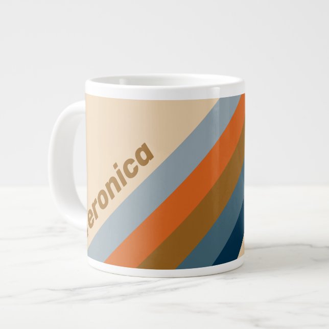 Taza De Café Gigante Indigo Horizon Stripes with Name (Izquierda)