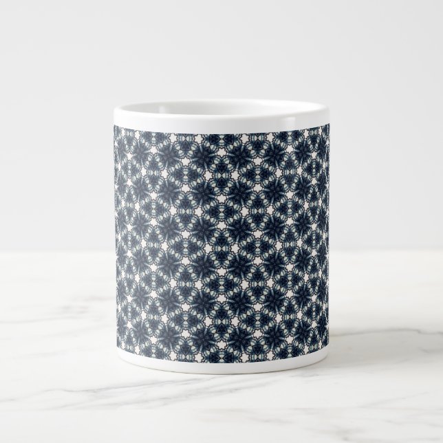 Taza De Café Gigante Indigo Snowflower Lattice (Frente)