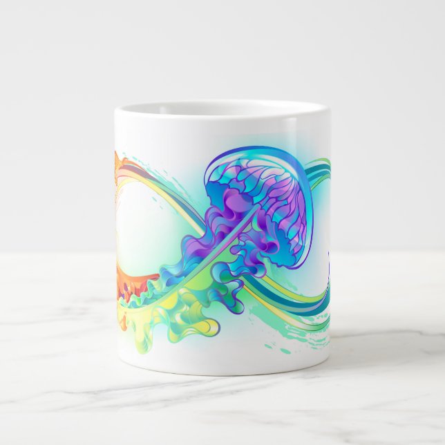 Taza De Café Gigante Infinidad con las medusas del arcoiris (Frente)