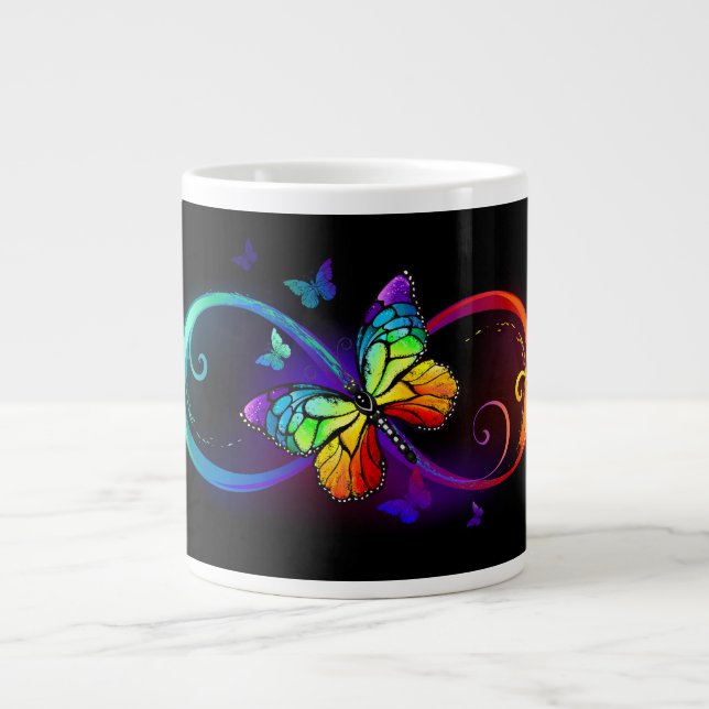 Taza De Café Gigante Infinidad vibrante con mariposa arco iris sobre ne (Frente)