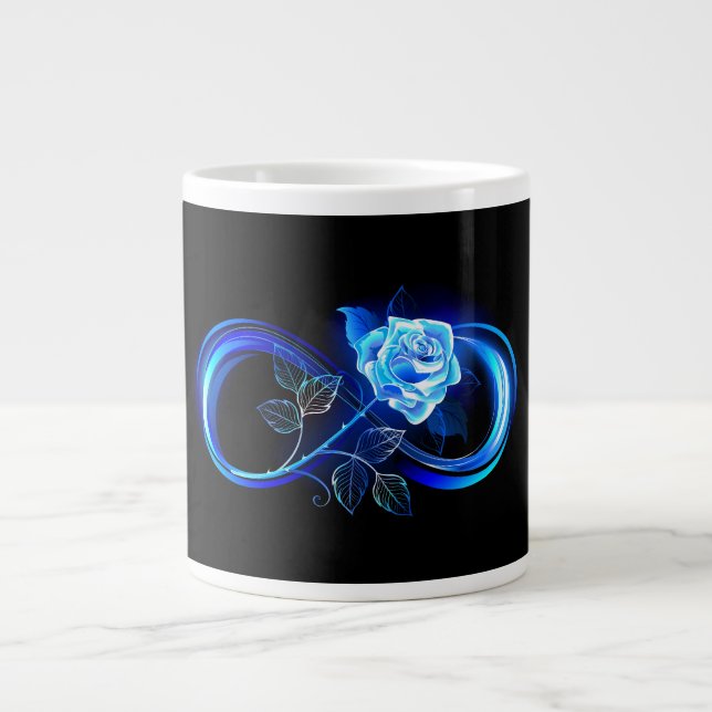 Taza De Café Gigante Infinito brillante con rosa azul (Frente)