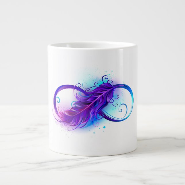 Taza De Café Gigante Infinito con plumas púrpura (Frente)