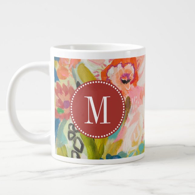 Taza De Café Gigante Inicial | Floral de jardín secreto III (Izquierda)