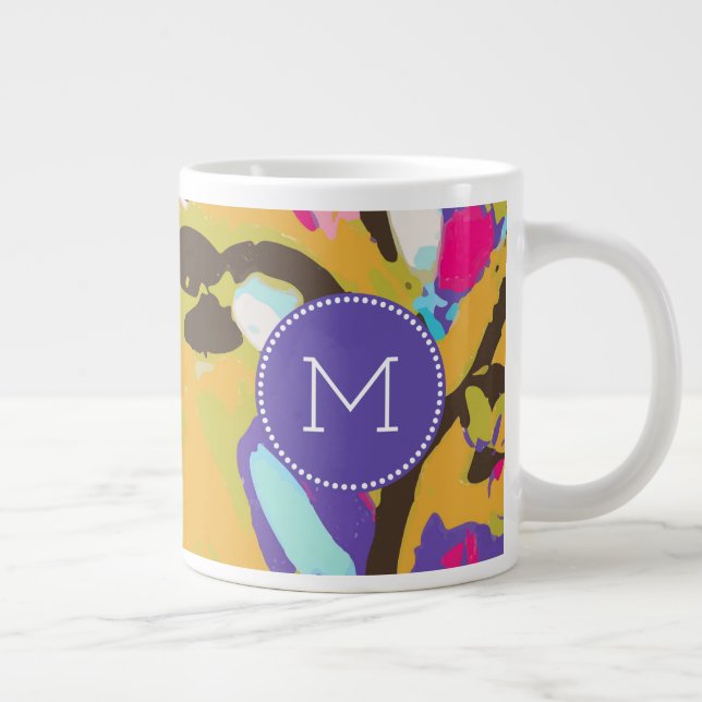 Taza De Café Gigante Inicial | Pink Boho Floral I (Derecha)