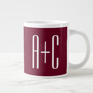 Taza De Café Gigante Iniciales de parejas simples   Blanco y burdeos