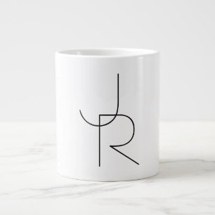 Taza De Café Gigante Iniciales superpuestas modernas 2 Negro sobre bl