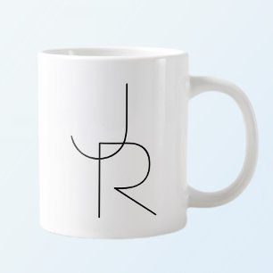 Taza De Café Gigante Iniciales superpuestas modernas 2 Negro sobre bl