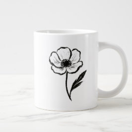 Taza De Café Gigante Ink Anemone Minimalist Flower Brushstroke Art on 