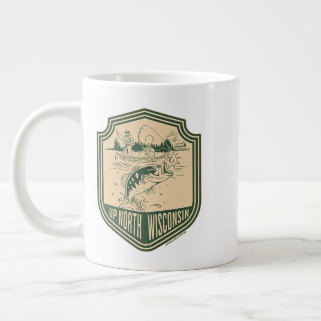 Taza De Café Gigante Insignia de pesca de Wisconsin Norte (Izquierda)