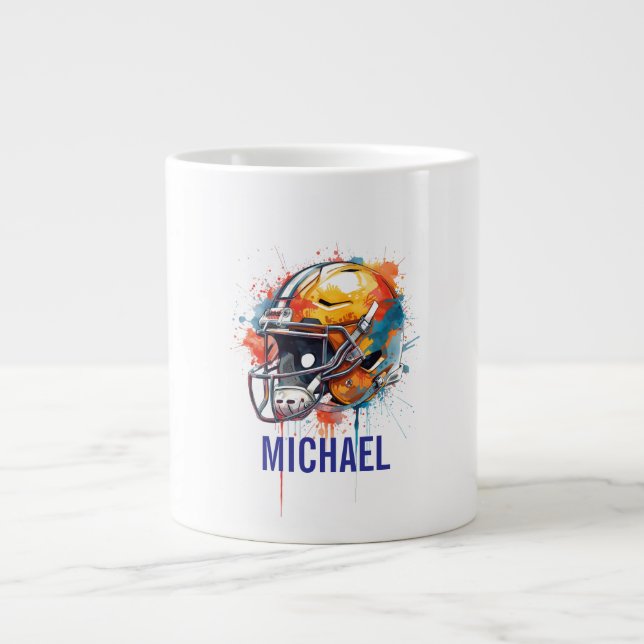 Taza De Café Gigante Inspirational Motivational Football Helmet Name (Frente)