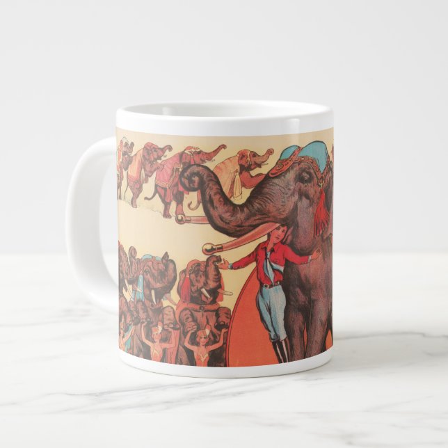 Taza De Café Gigante Interpretando Elefantes Con Mujeres Y Entrenadores (Izquierda)