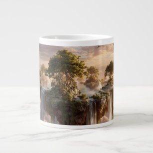 Taza De Café Gigante Islas flotantes surrealistas con cascadas