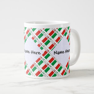 Taza De Café Gigante Italia y Bandera Italiana con Mosaico y Tu Nombre