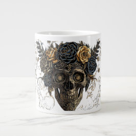 Taza De Café Gigante Ivory Floral Skull Mug | Elegant Gothic Halloween 