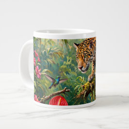 Taza De Café Gigante Jaguar Selva Colibríes Mariposas Flores