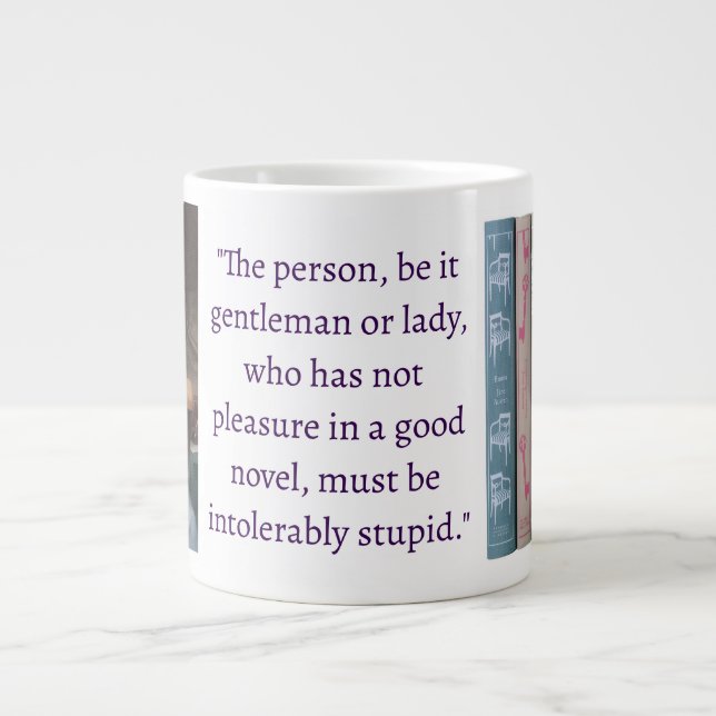 Taza De Café Gigante Jane Austen Novel Quote (dark purple) (Frente)