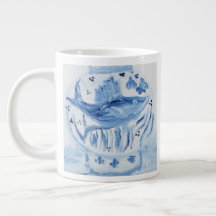 Jar Mug grande de jengibre azul y blanco