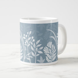 Taza De Café Gigante Jardín Botánico Floral Folk Azul Polvoriento