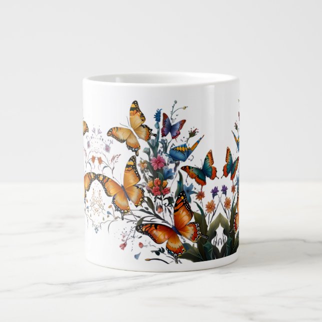 Taza De Café Gigante Jardín de mariposas caprichosas (Frente)