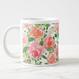 Taza De Café Gigante jardín de rosa de una casa de campo con acuarela