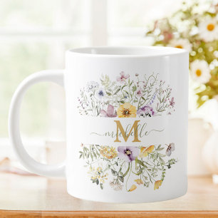 Taza De Café Gigante Jardín floral de flores silvestres coloridas monog