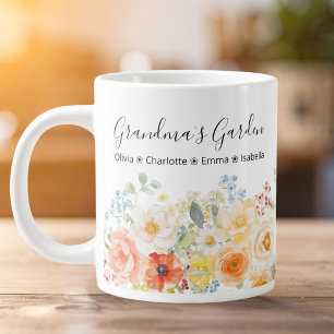 Taza De Café Gigante Jardín Floral Soleado Personalizado de la Abuela