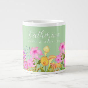 Taza De Café Gigante Jardín floral Verde pálido