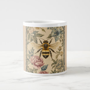 Taza De Café Gigante Jardín Vintage, Abeja y Flores, Abeja Melífera, Re