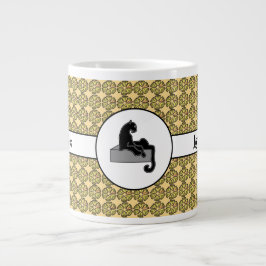 Taza De Café Gigante Jefe Lady Gato negro y flores rosadas amarillo