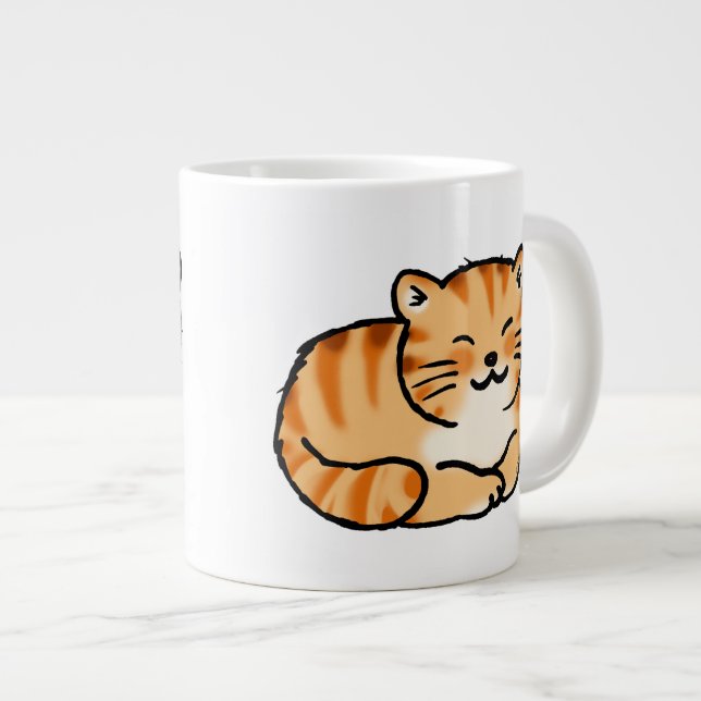Taza De Café Gigante jengibre mullido lindo y gato blanco (Derecha)