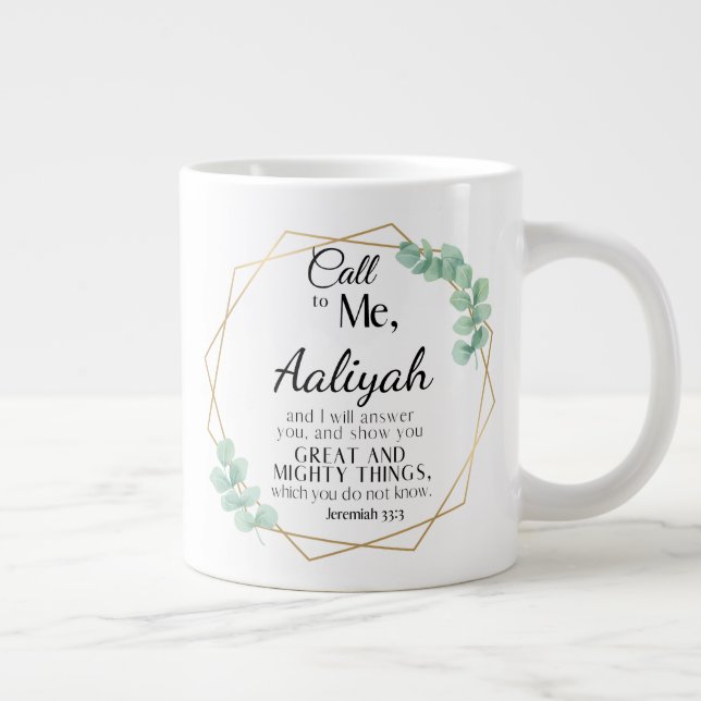 Taza De Café Gigante Jeremiah 33:3 Llámame Eucalyptus Personaliza (Derecha)