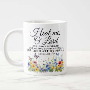 Taza De Café Gigante Jeremías 17:14 Curando Biblia Verse Flores silvest