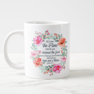 Taza De Café Gigante Jeremías 29:11 Porque conozco los Planes Floral Ro