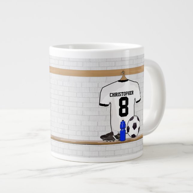 Taza De Café Gigante Jersey de fútbol negro blanco personalizado del (Derecha)