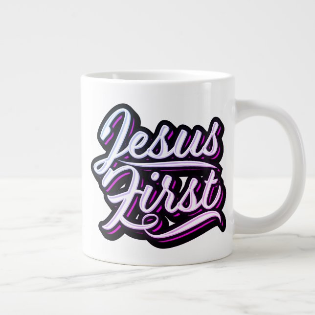 Taza De Café Gigante Jesús primero rosados y morados (Derecha)